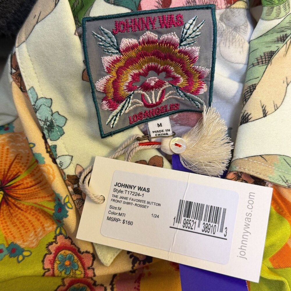 NWT Johnny Was Multi-Color Button-Up Blouse With Floral Print Long Sleeves Size - Picture 5 of 6